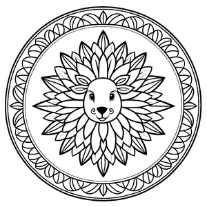 Bezauberndes Mandala mit majestätischem Löwenkopf Ausmalvorlage für kreative Fantasten und bunte Künstler
