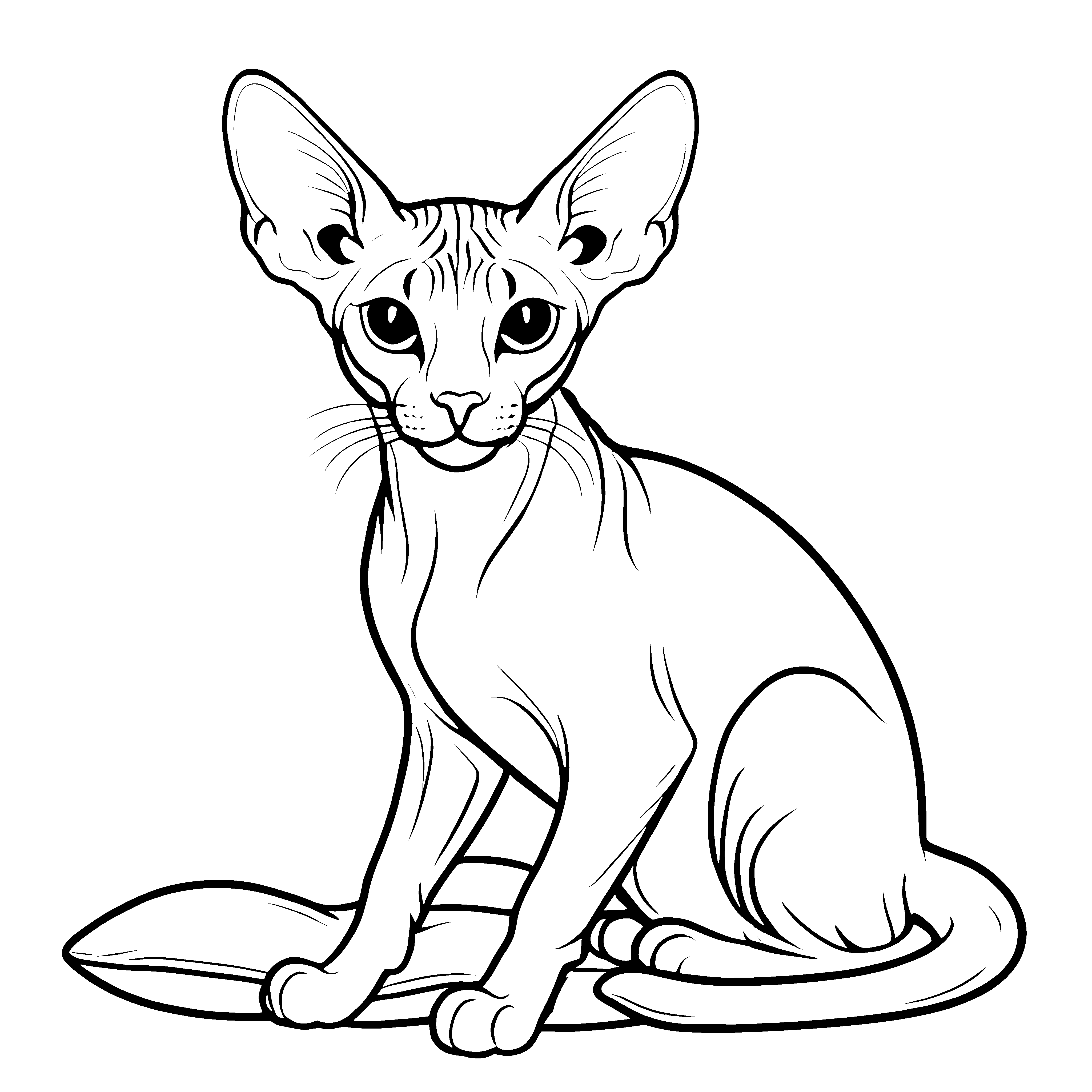 Neugierige Sphynx Katze auf schimmerndem Blatt Ausmalmotiv für kleine Entdecker mit großen Träumen