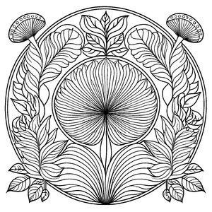Fantasievolles Mandala mit eleganten Blättern und geometrischen Formen Ausmalmotiv für kreative Entdecker und kleine Farbgestalter