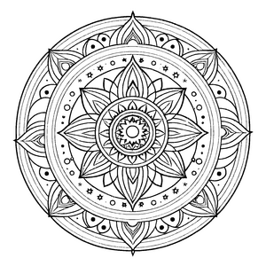 Bezauberndes Mandala mit strahlendem Sonnenzentrum Malvorlage für kreative Farbkünstler und neugierige Entdecker