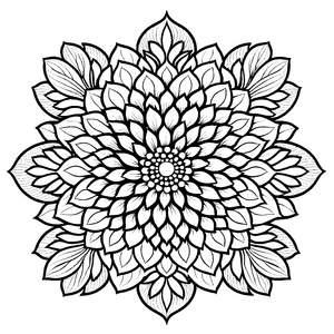 Bezauberndes Mandala mit großen Blättern und konzentrischen Formen Ausmalvorlage für mutige Farbentdecker und kreative Köpfe