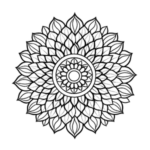 Fesselndes Mandala mit eleganten Mustern und zentralem Punkt Ausmalmotiv für neugierige Farbenkünstler und fantasievolle Entdecker