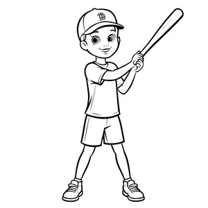 Freudiger Baseballspieler mit Schläger in Aktion Ausmalbild für lebhafte Sportzauberer