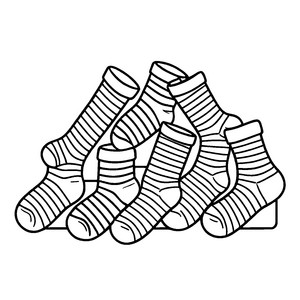 Verschiedene Socken in bunten Designs Ausmalmotiv für fantasievolle Entdecker