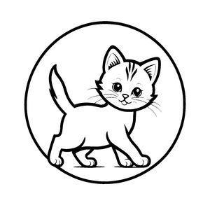 Niedliche Schwarz-Weiß Katze mit großen Augen Ausmalbild für kleine Entdeckerinnen