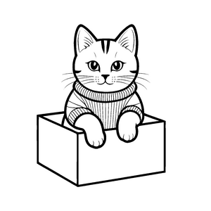 Schicke Katze im weihnachtlichen Pullover in der Kiste Ausmalbild für neugierige Entdecker