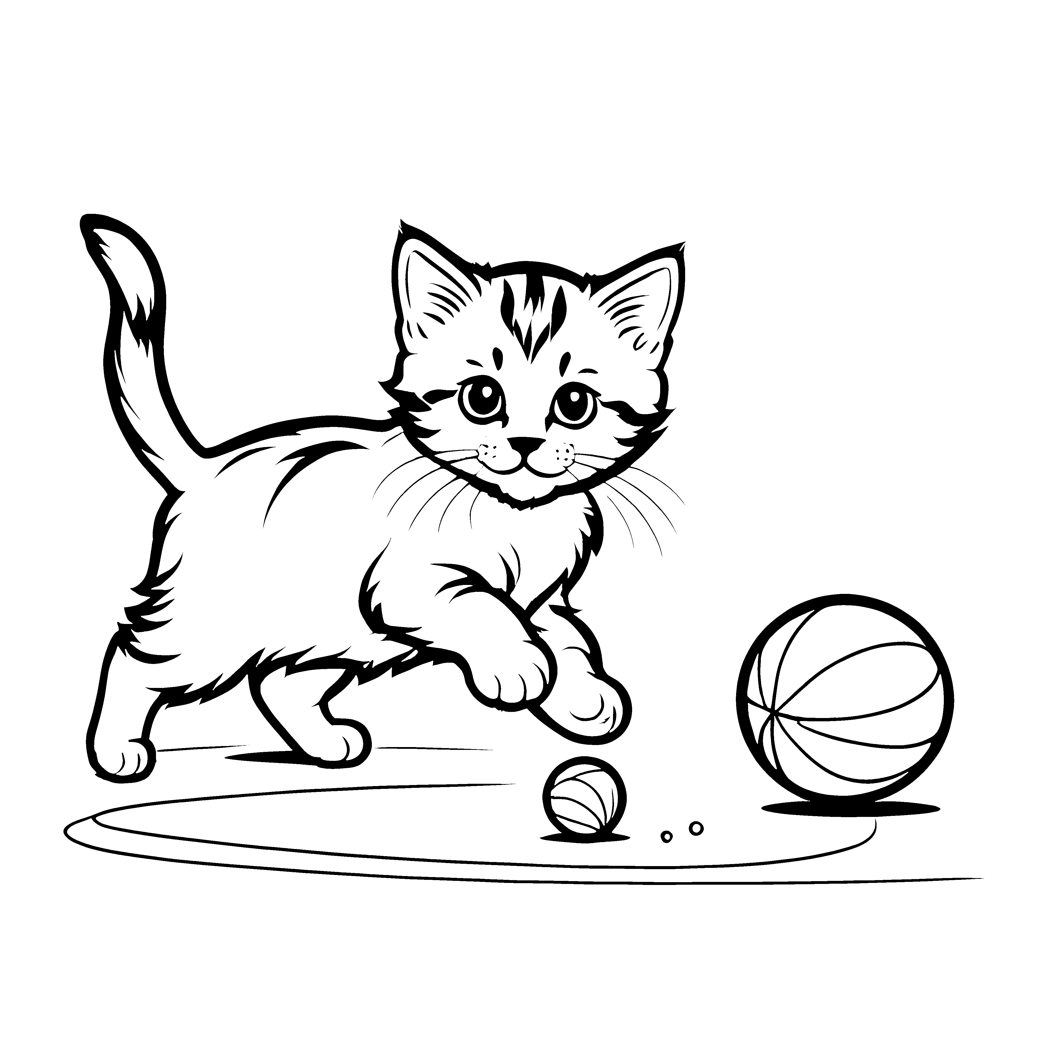 Abenteuerliche schwarz-weiße Katze mit sportlichem Ball Ausmalbild für mutige Pfotenabenteurer
