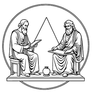Zwei nachdenkliche Philosophen mit Vase und Buch Ausmalbild für inspirierte Denker in spe