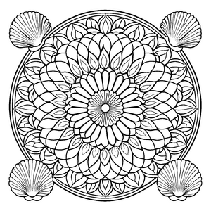 Elegantes Mandala mit Muschelmuster für kleine Farbträumer und kreative Kopfkinos