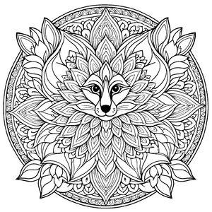 Faszinierendes Mandala mit quirligem Hund im Zentrum Ausmalvorlage für kleine Farbkünstler und neugierige Traumfänger