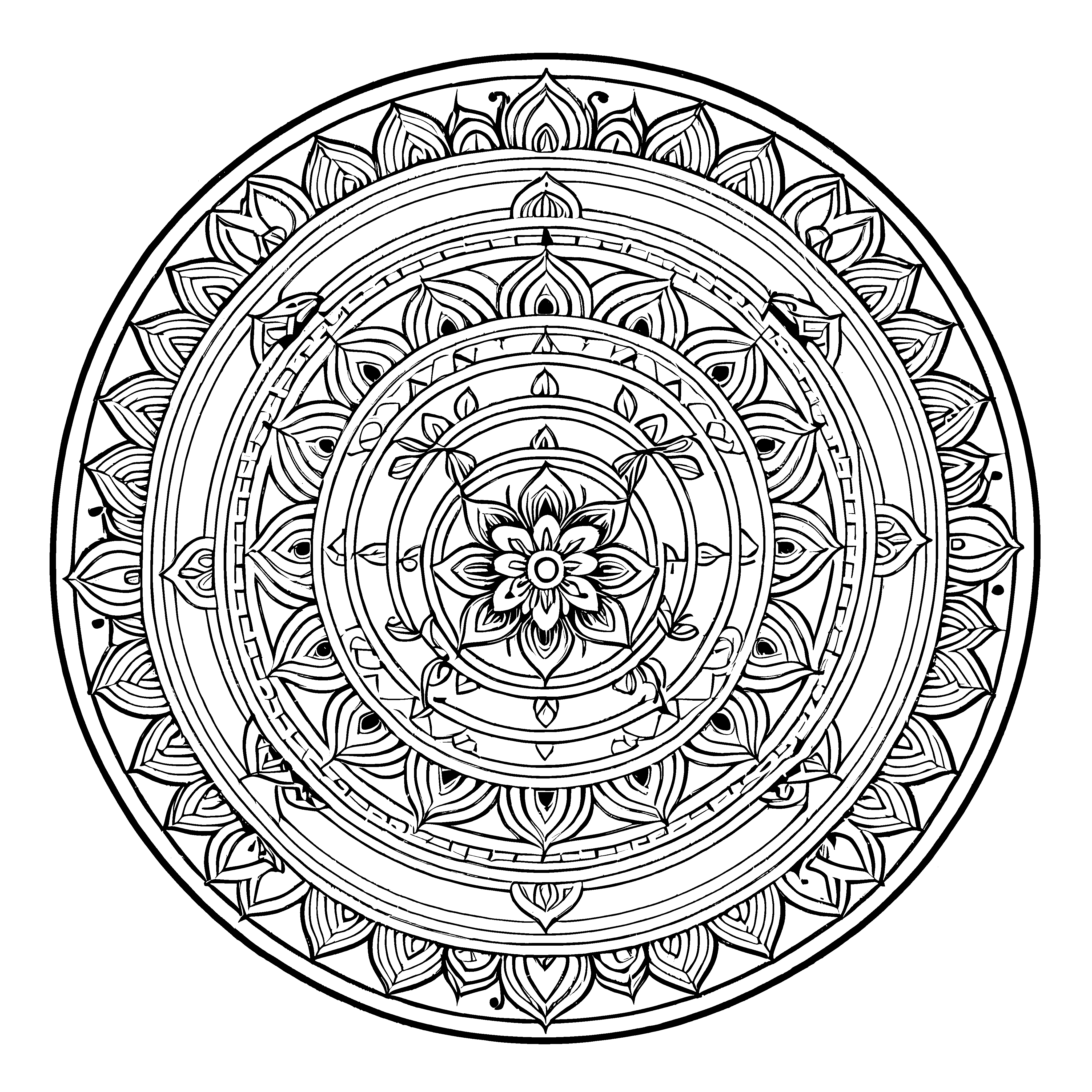 Zauberhaftes Mandala mit faszinierenden geometrischen Formen Malvorlage für kleine Kunstzauberer und neugierige Entdecker