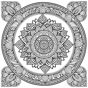 Verzauberndes Mandala mit blühendem Design und feinen Details Ausmalvorlage für neugierige Farbzauberer und kreative Visionäre