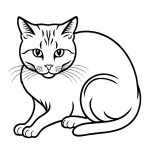 Verspielte Schmusekatze mit langem Schwanz und offenen Augen Ausmalbild für kleine Entdecker und kreative Tierfreunde