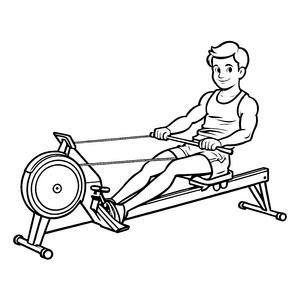 Kraftvoller Mann auf Rudergerät beim Workout Ausmalvorlage für energiegeladene Künstler