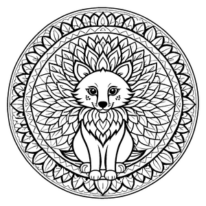 Faszinierendes Mandala mit einem süßen Fuchs im Zentrum Ausmalbild für kreative Farbträumer und neugierige Kunstlinge