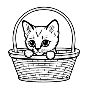Bezaubernde Siamkatze in kuscheligem Korb Ausmalbild für kleine Tierentdecker