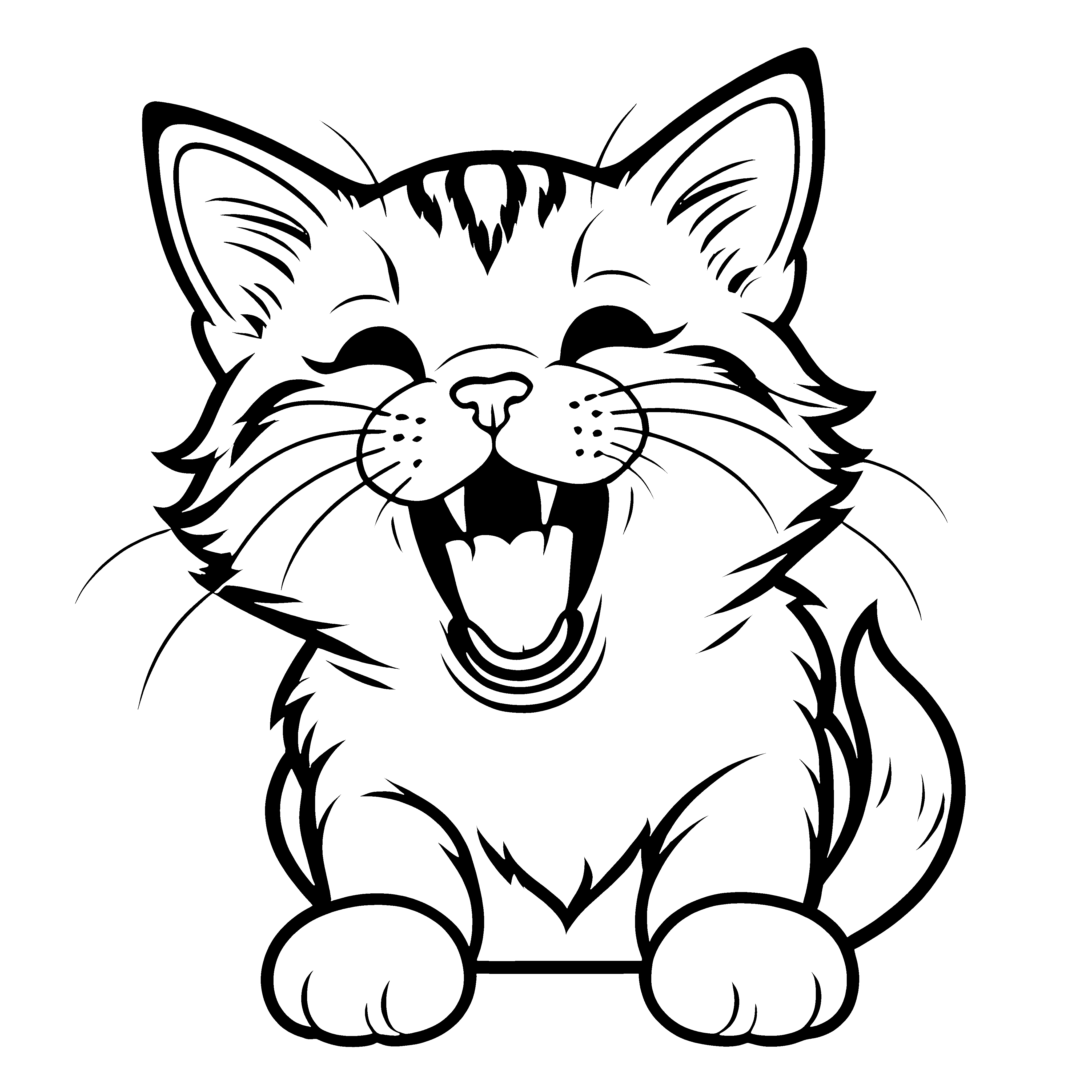 Verspielt lächelnde Katze mit frechem Gesicht Ausmalmotiv für neugierige Entdeckerlein