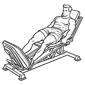 Beinpressen in action Dynamisches Ausmalbild für kreative Fitnessfans