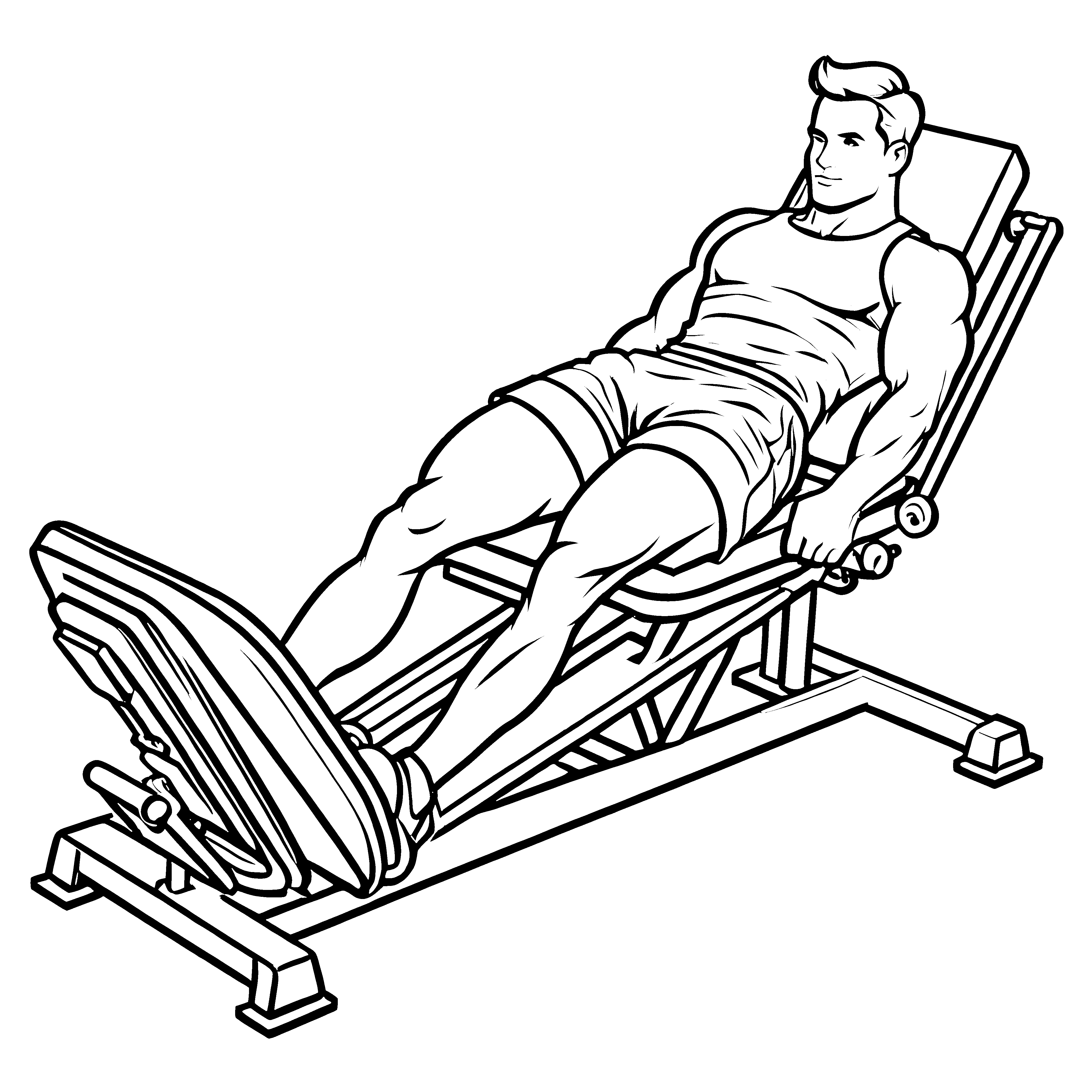 Beinpressen in action Dynamisches Ausmalbild für kreative Fitnessfans
