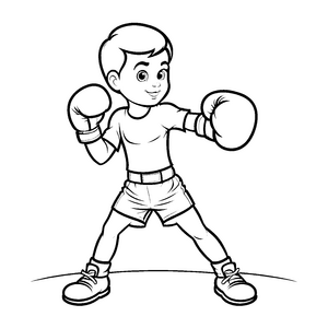 Boxer mit Handschuhen und Schattenboxsack Ausmalbild für junge Sportler