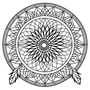 Faszinierendes Mandala mit feinen Details und zentraler Blüte Ausmalbild für kreative Kopfarbeiter und kleine Farbfreunde