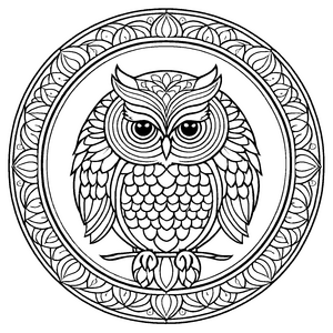 Faszinierendes Mandala mit einer Eule im Zentrum Ausmalbild für mutige Fantasten und kreative Entdecker