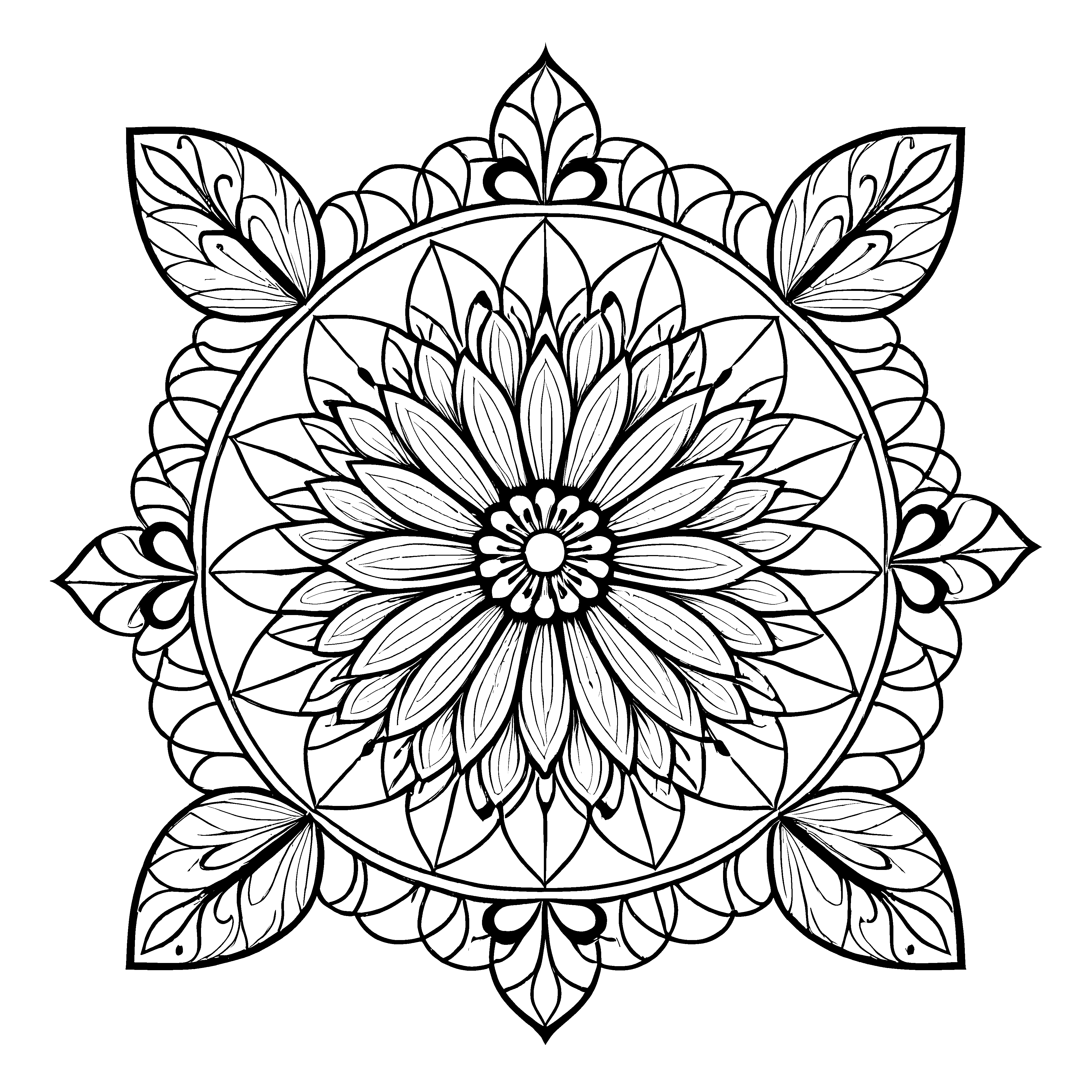 Faszinierendes Mandala mit Blättern und Blumenmustern Ausmalmotiv für junge Kreative und fantasievolle Entdecker