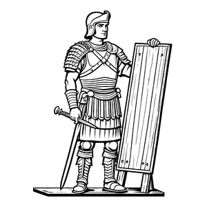 Furchtloser römischer Legionär mit großer Schild-Ausmalbild für tapfere Helden von morgen