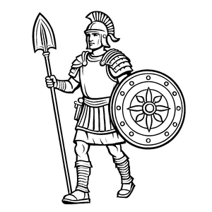Beherzter römischer Legionär mit kraftvollem Speer Ausmalvorlage fürhistorische Entdecker und kleine Abenteurer