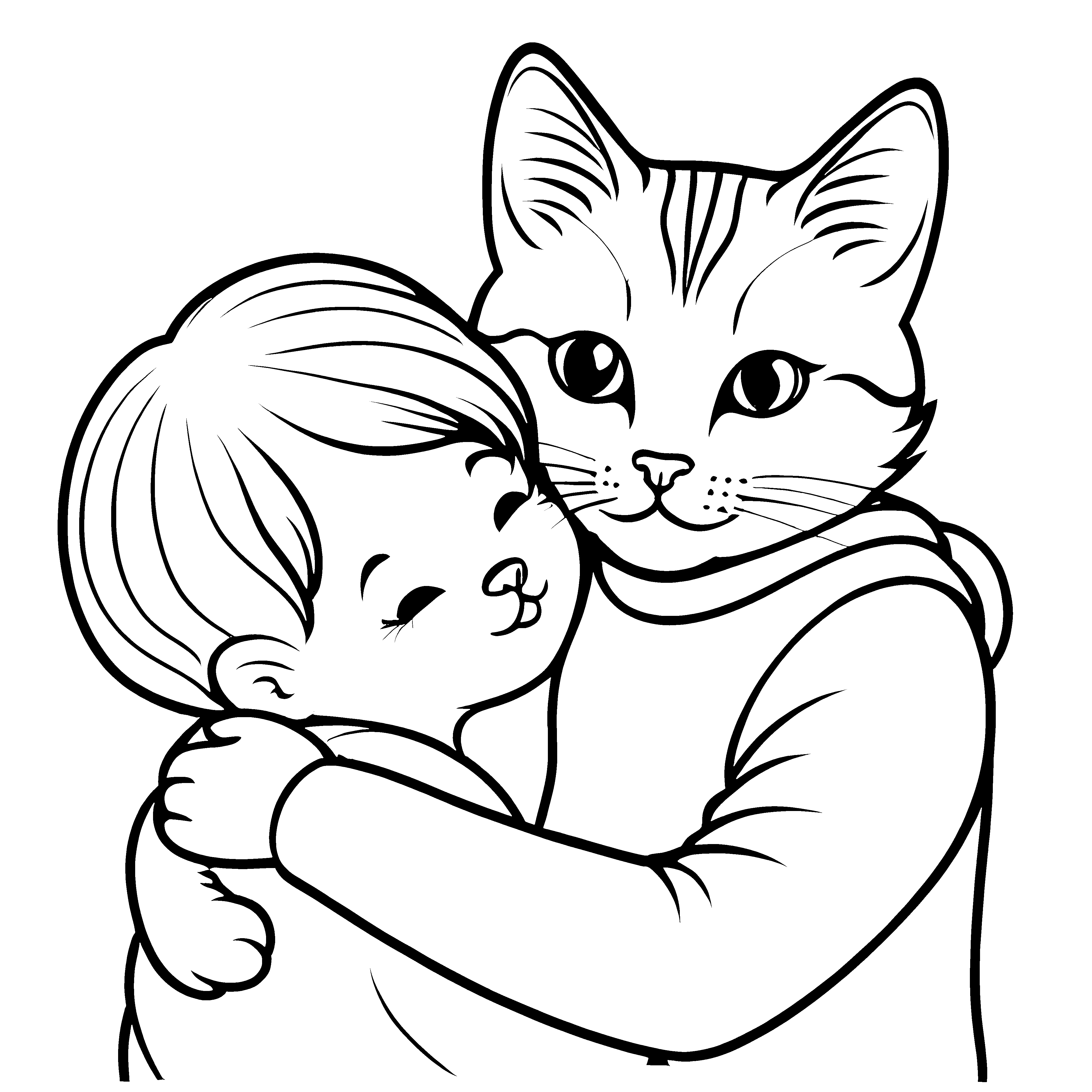 Herzerwärmende Schmusekatze mit großen Augen Ausmalbild für liebevolle Tierliebhaber