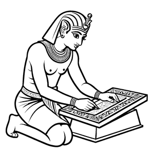 Kreativer ägyptischer Schreiber mit Hieroglyphen Malvorlage für junge Kunstbegeisterte