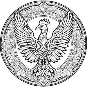 Majestätisches Mandala mit fliegendem Adler und fantastischen Mustern Ausmalmotiv für abenteuerlustige Künstler und neugierige Entdecker