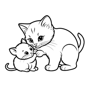 Süße Schmusekatze mit neugierigem Mäuschen Ausmalvorlage für fantasievolle Tierentdecker und kreative Träumer