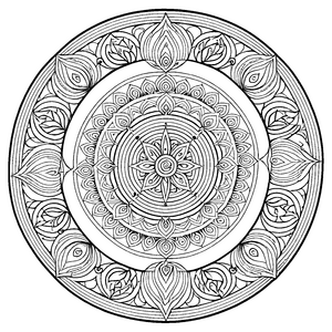 Fascinierendes Mandala mit kreisförmigen Mustern und tiefen Designs Malvorlage für verspielte Philosophen und kleine Kunstschaffende