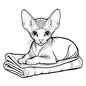 Schwungvolle Sphynx Katze auf interessanter Zeitung Malvorlage für fantasievolle Zeichner