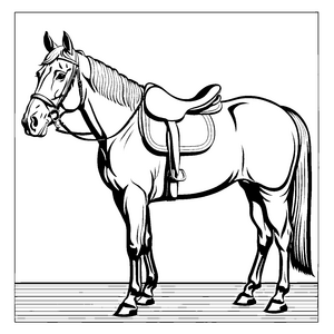 Schwarzes und weißes Pferd mit elegantem Sattel Malvorlage für abenteuerlustige Tierfreunde