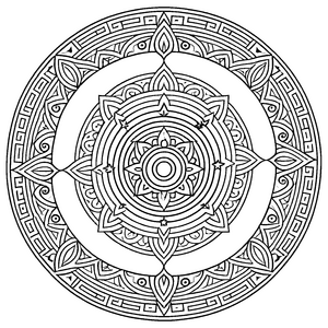 Fantasievolles Mandala mit strahlenden Mustern und kreativen Formen Ausmalbild für neugierige Farbentdecker und kleine Künstlerseelen