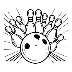 Kreative Bowlingkugel mit spannenden Linien und Pins Ausmalvorlage für fantasievolle Sportfreunde