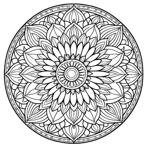 Faszinierendes Mandala mit floralen Mustern im Zentrum Ausmalmotiv für kleine Entdecker und geduldige Farbgestalter
