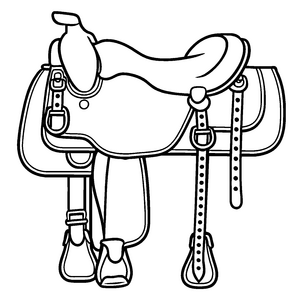 Eleganter Reitsattel mit stilvollem Design Ausmalbild für kleine Pferdefreunde auf Entdeckungstour