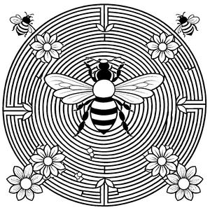 Bezauberndes Mandala mit Biene und blühenden Blumen Ausmalmotiv für kleine Farbenfreunde und neugierige Entdecker