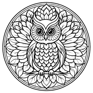 Faszinierendes Mandala mit weiser Eule und Blättern Ausmalmotiv für fantasievolle Farbentdecker und kreative Naturfreunde