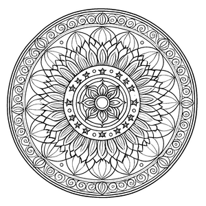 Verführerisches Mandala mit geometrischen Mustern und floralen Elementen Ausmalvorlage für fantasievolle Künstler und neugierige Farbentdecker