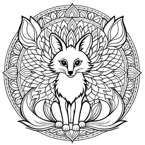 Fesselndes Mandala mit ruhigem Fuchs und filigranen Mustern Ausmalbild für träumende Künstler und kleine Abenteuerlustige