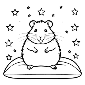 Zuverlässiger Hamster in schwebendem Sternenbett Ausmalbild für träumende Weltraumfans