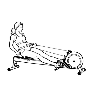 Motivierende Sportlerin auf Rudergerät beim Auspowern Malvorlage für junge Fitnesshelden
