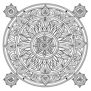 Verzauberndes Mandala mit harmonischen geometrischen Formen Ausmalvorlage für phantasievolle Entdecker und ruhige Farbgestalter