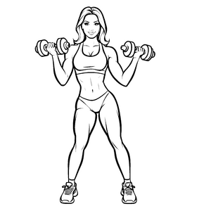 Fitnesstrainerin mit zwei Hanteln Malvorlage für sportliche Mädchen