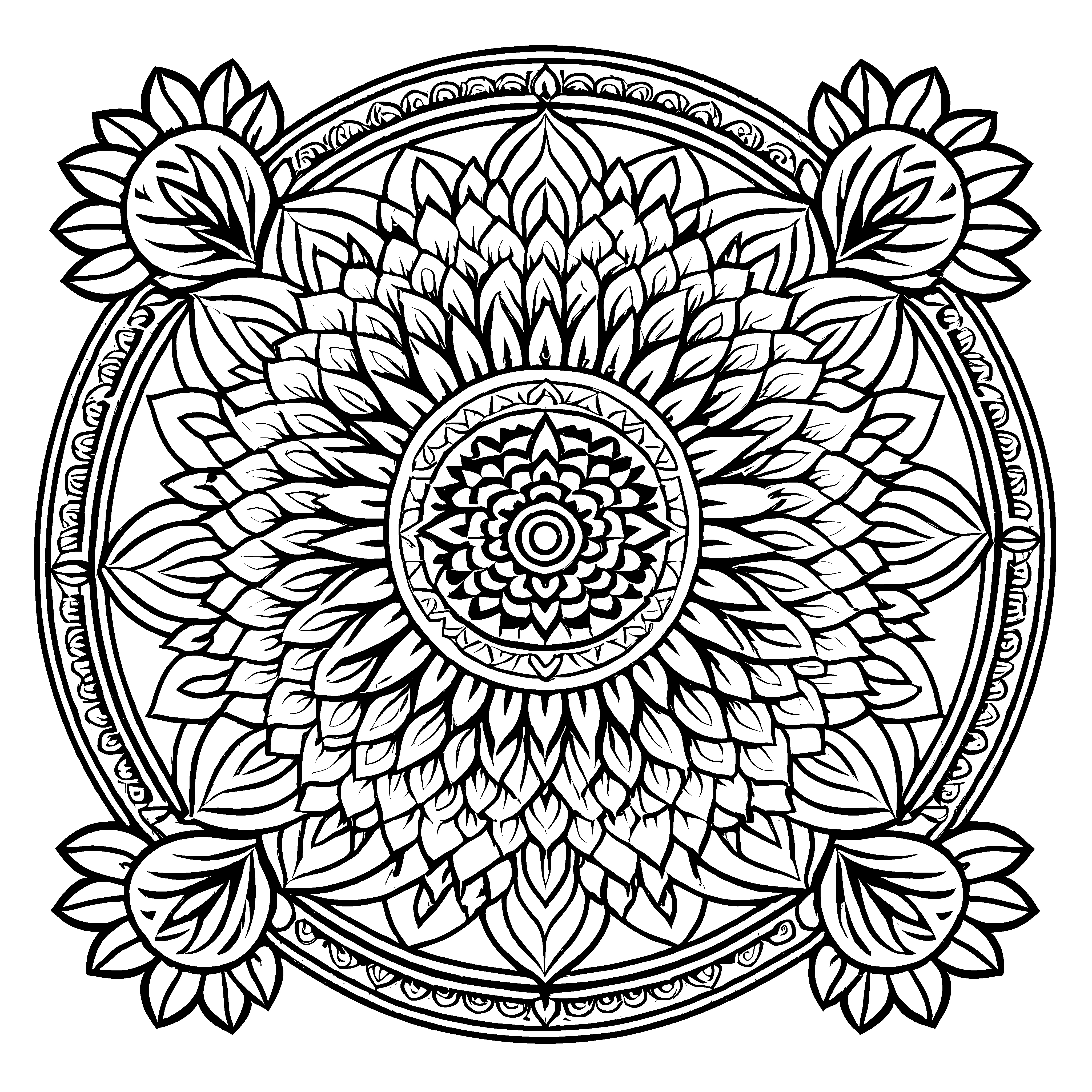 Fantasievolles Mandala mit kunstvollen Mustern und Formen Malvorlage für träumerische Farbzauberer und junge Kreativgeister