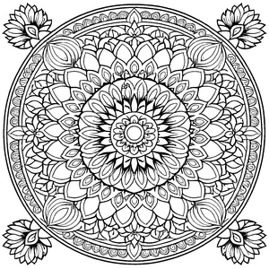 Wundervolles Mandala mit floralen Ornamenten und schwingenden Linien Ausmalmotiv für fantasievolle Farbkünstler und kleine Harmonietänzer